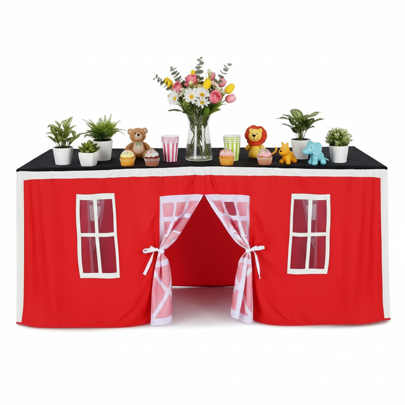 Oudain 10ft x 7.5ft Large Playhouse Table Cloth Table Fort Tent Cover Playhouse Indoor Outdoor Tablecloth for Birthday Party Playground Play Accessory(Blue Red Colors,Farm Style) โ image 1