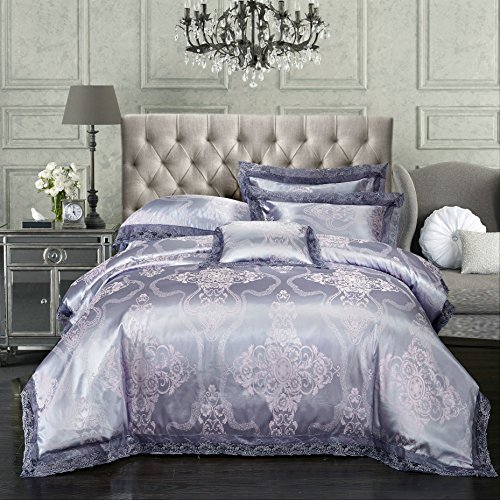 Beddingleer Juegos de Fundas para Edredón 100% Algodón Jacquard de Satén Juegos de Ropa de Cama Estilo Europeo Moda Exquisito Juegos de 4 Piezas, 200 x 230 cm, 2 Cover