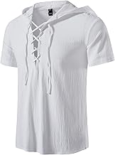 LucMatton Chemise à manches courtes en coton pour homme style rétro traditionnel à lacets pour médiéval, Viking, hippie assorti