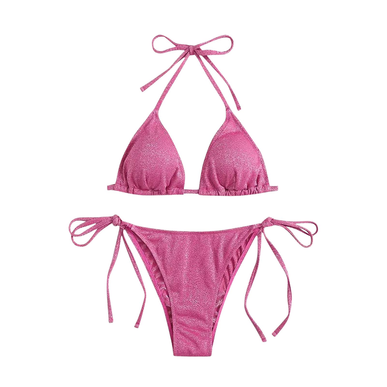 Fashion String Bikini Set for Womens Halterneck Tie Up Two Piece Swimsuit Sexy Backless Triangle Bathing Suits