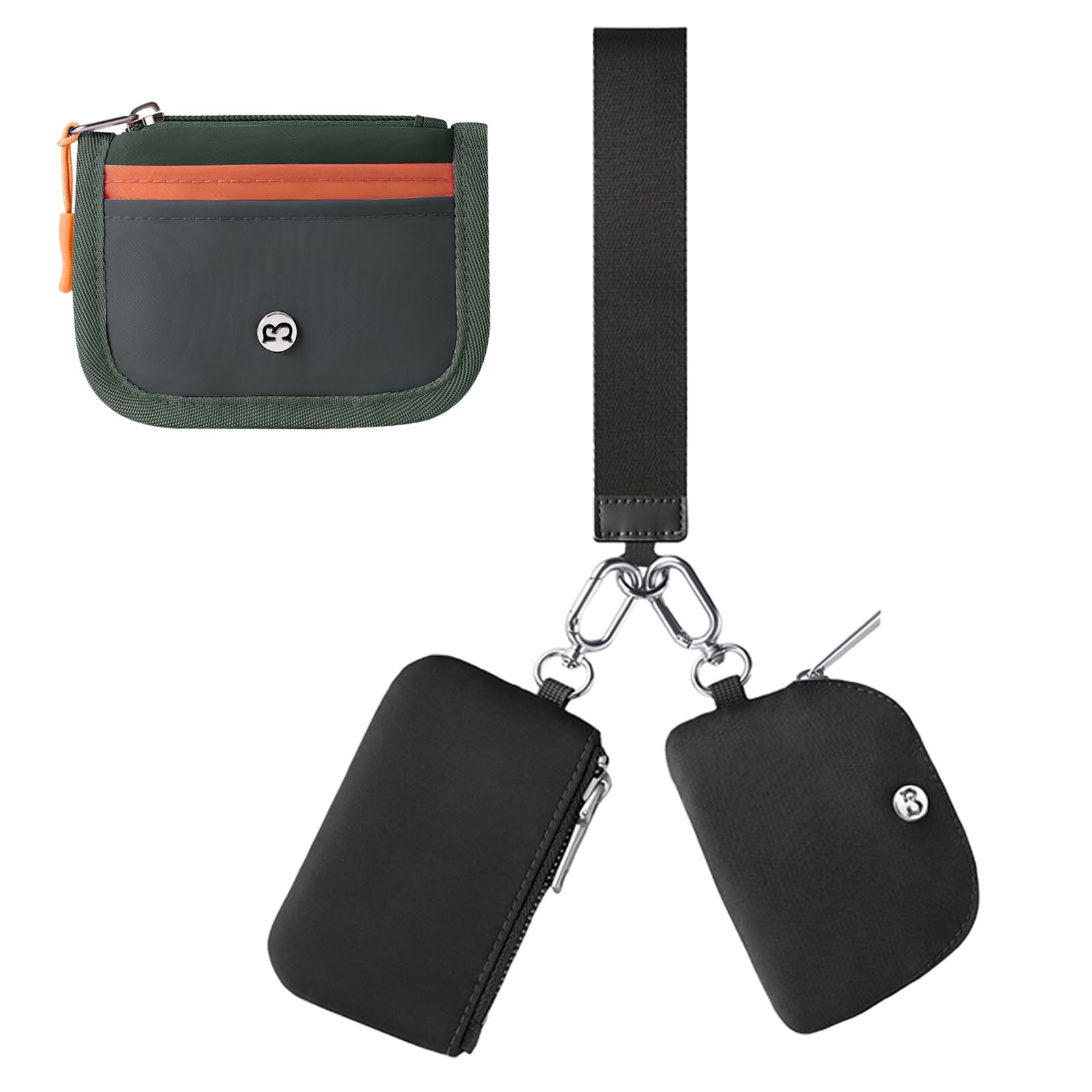 BabysunMini Rfid Card Holder Slim Wallet with Change Zipper Pocket/3 Crad Slots/Key Ring & Zip Around Dual Pouch Wristlet Wallets for Women With 2 Detachable Keychains