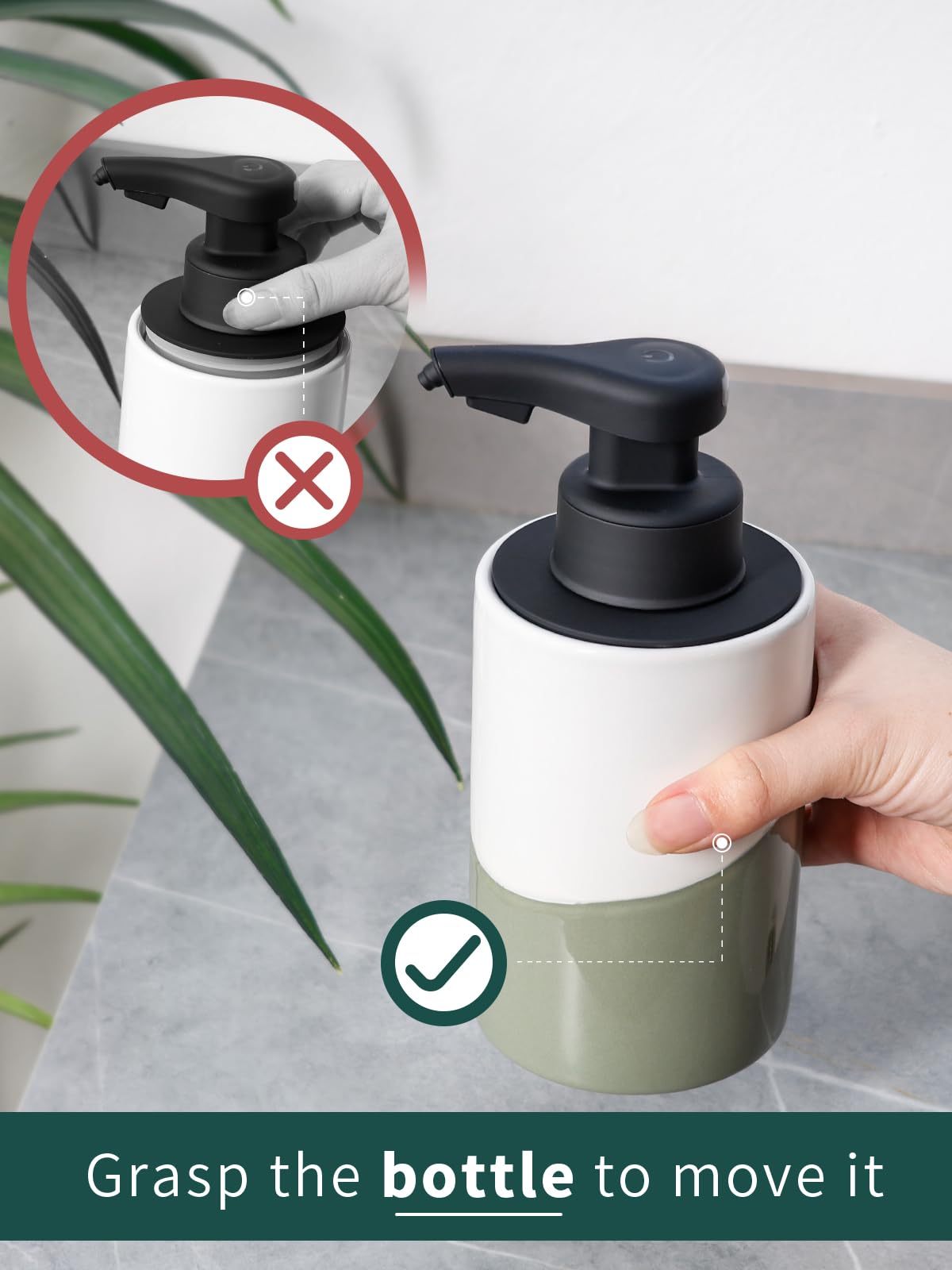 BosilunLife Dispenser automatico di sapone in ceramica a mano libera con pompa impermeabile ricaricabile Smart Electric Lotion Soap Dispenser Touchless Dispenser di sapone per piatti (bianco-verde,