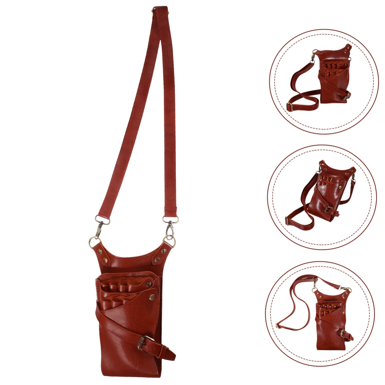 Angoily Cross Body Purse Tool Kit Barber Scissor Hair Stylist Belt Bag Hairdressing Waist Holder Barber Comb Pouch Hairdressing Toolkit Storage Bag Fanny Pack, 26.5X12.5cm, Brown