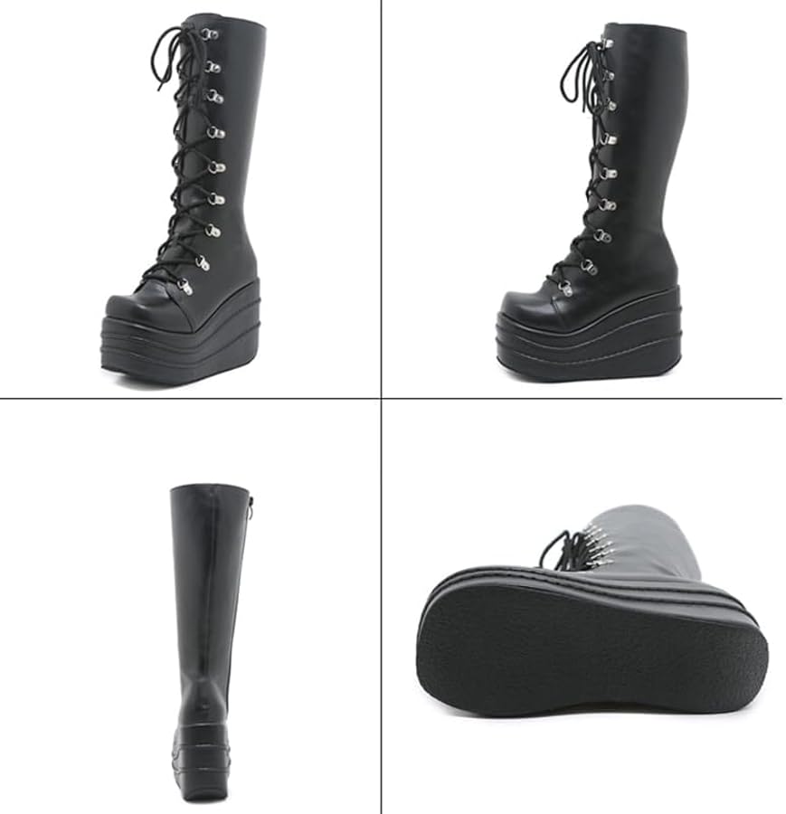 Amazon | [DOZOGU] 厚底ロングブーツ コスプレ ロングブーツ 編み上げ