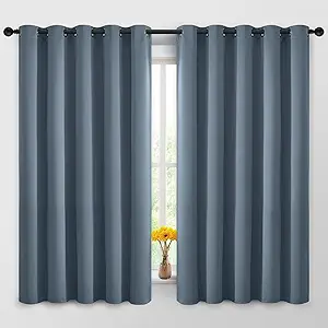 Yakamok Blackout Curtains Room Darkening Thermal Insulated Window Panels,Solid Grommet Top Drapes for Bedroom/Living Room(62Wx63L, Stone Blue, 2 Panels)