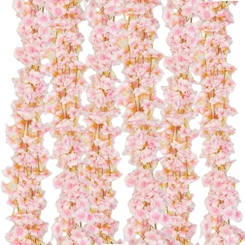 人工桜飾り 桜 6本 長さ1.8メートル / 135本の花 装飾的な桜の枝がドアの廊下を飾り、壁を飾ってアーチを作り、桜祭りの雰囲気を高める人工花パーティー (ピンク-6)