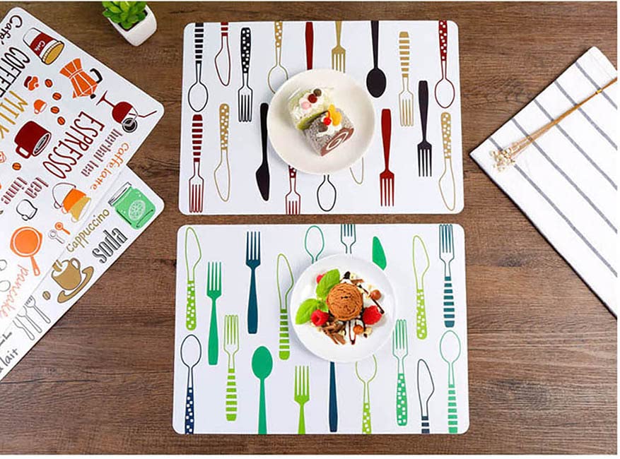 Image of 8 Pieces PVC Table Mats Set - Non-Slip, Heat Resistant and Washable Hot Insulation Pad - Modern Waterproof Placemats for Dining Table, Kitchen, Restaurant, Hotel (8-Piece, Brown Colour)