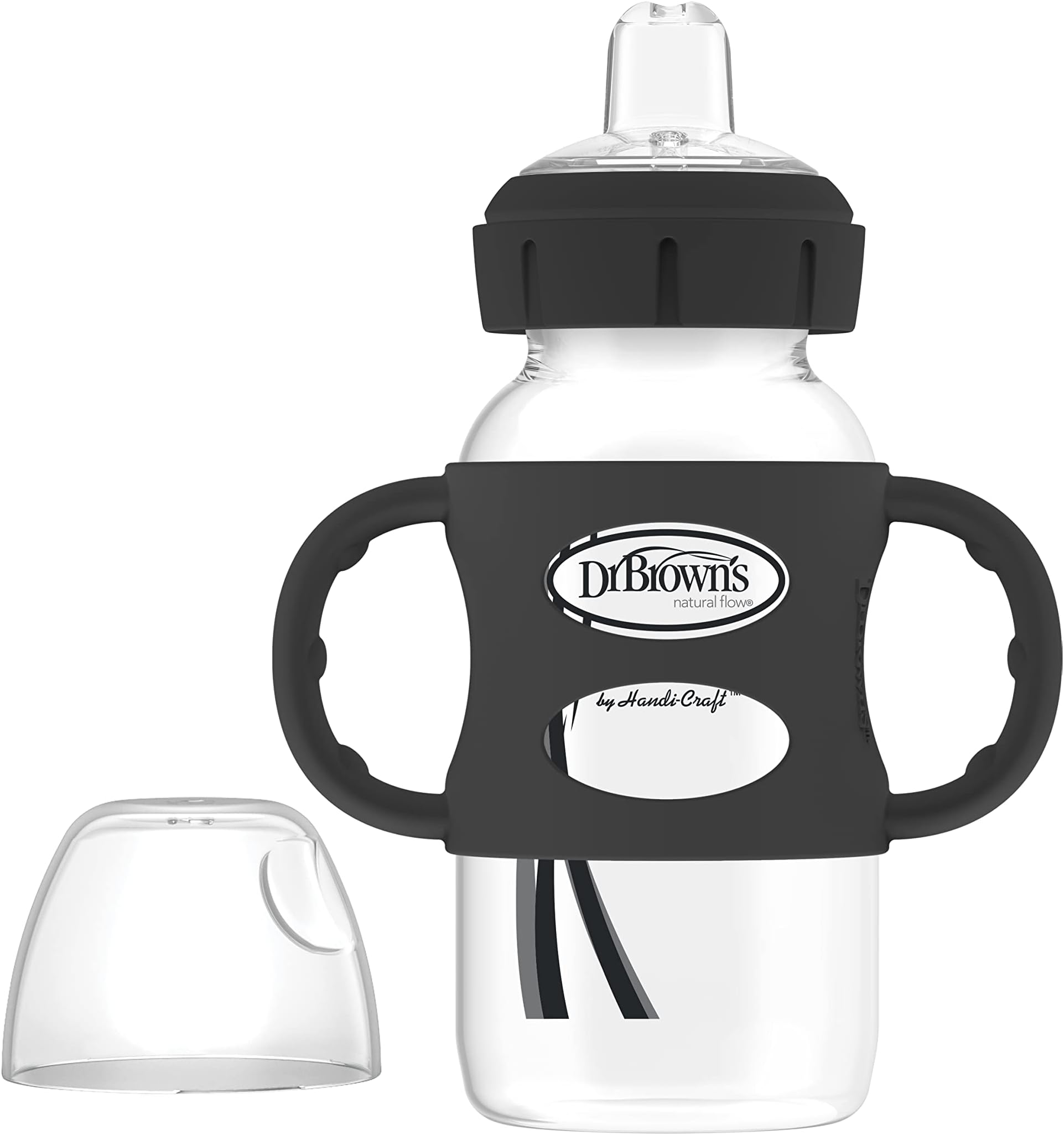 Dr. Brown's Milestones Wide-Neck Sippy Spout Bottle with Silicone Handles 9 oz/270 mL, Black, 1-Pack