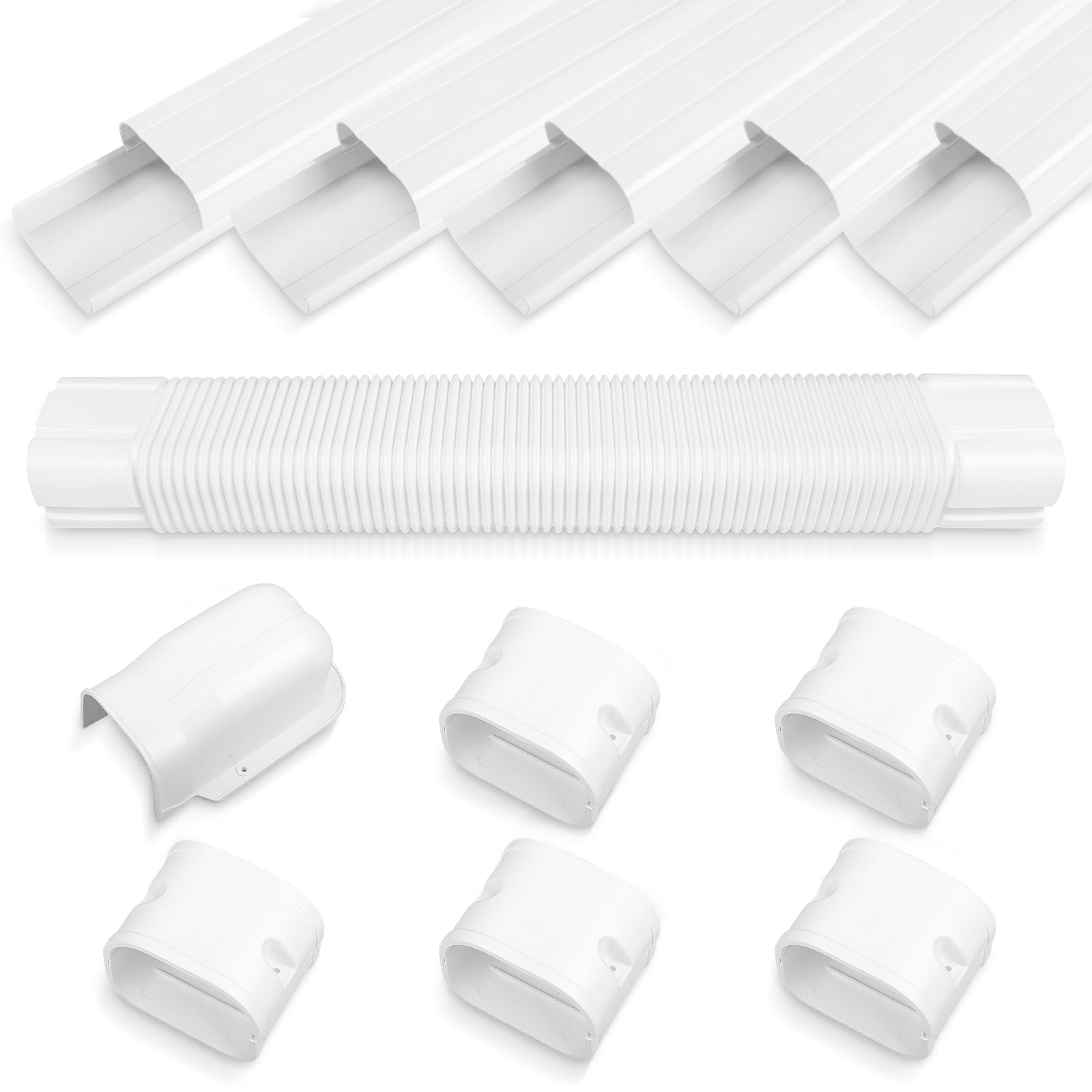 4" 10Ft Mini Split PVC Line Set Cover Kit Decorative PVC Line Set Cover Kit for Central AC & Heat Pumps Systems Tubing Cover(10Ft,White)