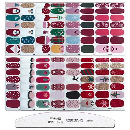 WOKOTO 12 Sheets Adhesive Nail Polish Wraps Decals Strips with 1Pc Nail File Ghost Snowman Nail Decals Manicure Kit for Halloween Christmas
