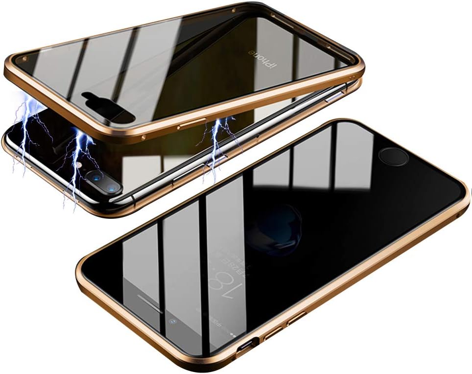 RANYOK Compatible iPhone 11 Pro Max Privacy Magnetic Adsorption Case, Double-Sided Tempered Glass with Built-in Screen Protector 360° Full Body Metal Frame Cover (6.5 inch) (Gold)