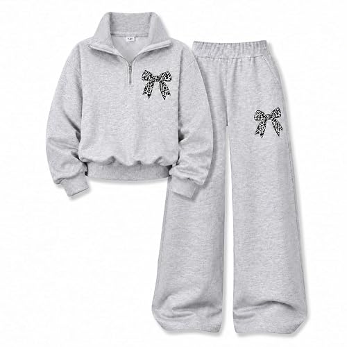 Tween Girls Clothes Long Sleeve BowBow Zip-Up Sweatshirt + Wide