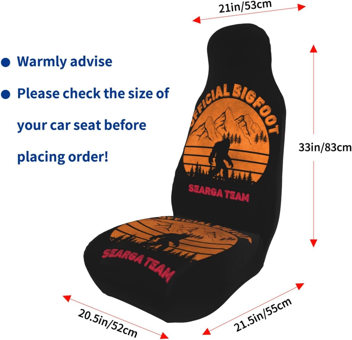 Funny Sasquatch Bigfoot Official Bigfoot Search Team Front Car Seat Cover for Men & Women 2 Pcs Automotive Seat Covers Automotive Vehicle Cover for Cars SUV Pick-Up Truck