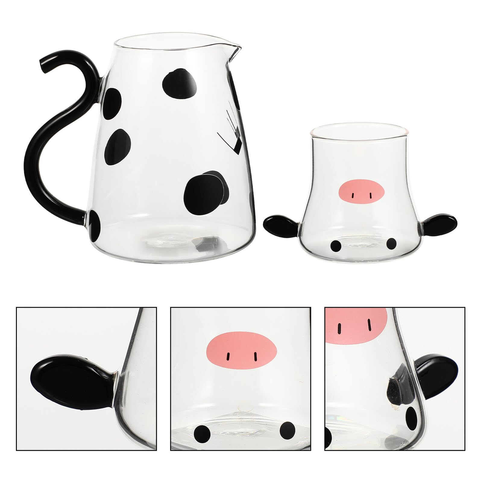 Ciieeo Caraffa per Acqua Fredda in Vetro Bottiglia per Acqua in Vetro Brocca per Succo Tazza Design Forma di Mucca Resistente al Calore per Uso Quotidiano