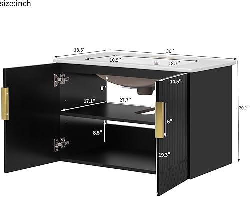Miniatura 2 de Polibi Moderno mueble de baño flotante de 24 pulgadas con 2 cajones, tocador de baño con fregadero superior, ideal para baños pequeños
