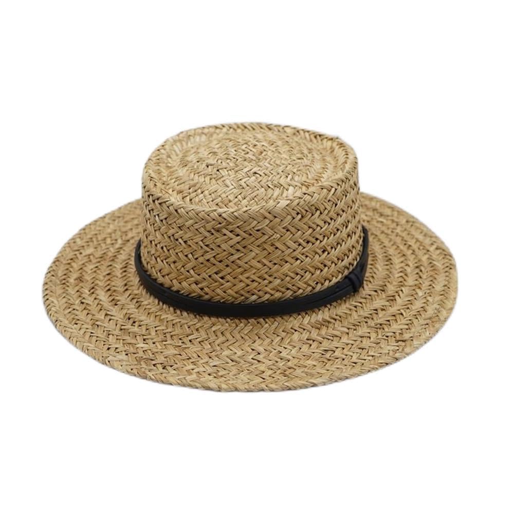 Cappello di Paglia da Uomo Cappello di Paglia a Tesa Larga con Fascia in Pelle Intrecciata Vintage Estivo per attività All'aperto