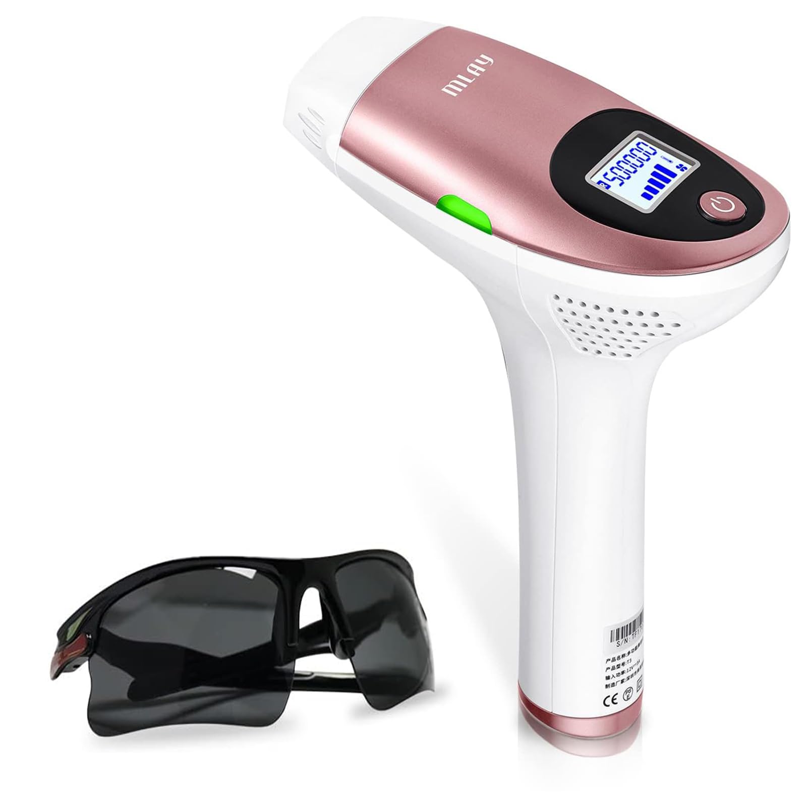 MLAY Laser Hair Removal for Women Men, T3 Epilators Hair, IPL Hair Remover Machine, 500,000 Flashes, 5 Energy Levels, Painless Hair Removal Device for Facial Bikini Whole Body (Regular, Pink)