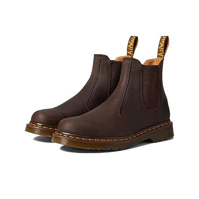 Dr. Martens 2976 Yellow Stitch Smooth Leather Chelsea Boots Shoes Dark Brown Crazy Horse