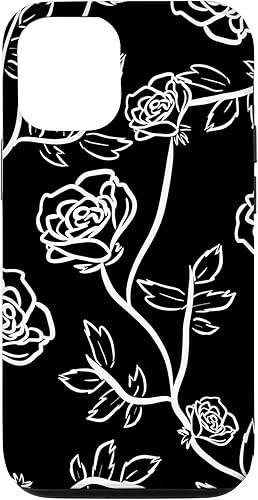 Miniatura 1 de iPhone 14 Rose Bush  Pétalos de rosa  Hojas de espina  Funda blanca y negra