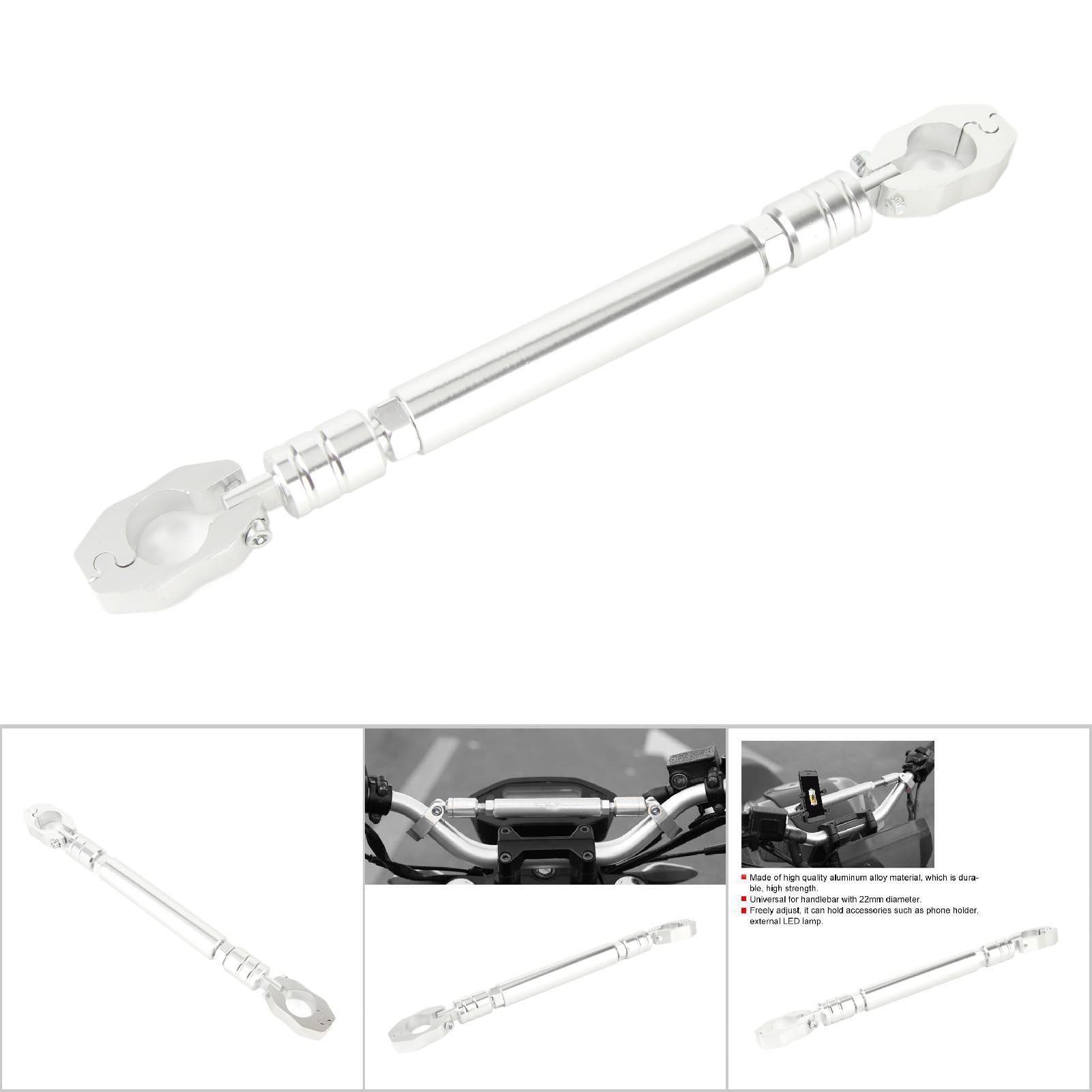 Barra di Bilanciamento della Moto, in Alluminio in Lega di Moto Bilancia del Manubrio della Barra Trasversale 22 Mm Accessori per Leva di Rinforzo Universale (silver)