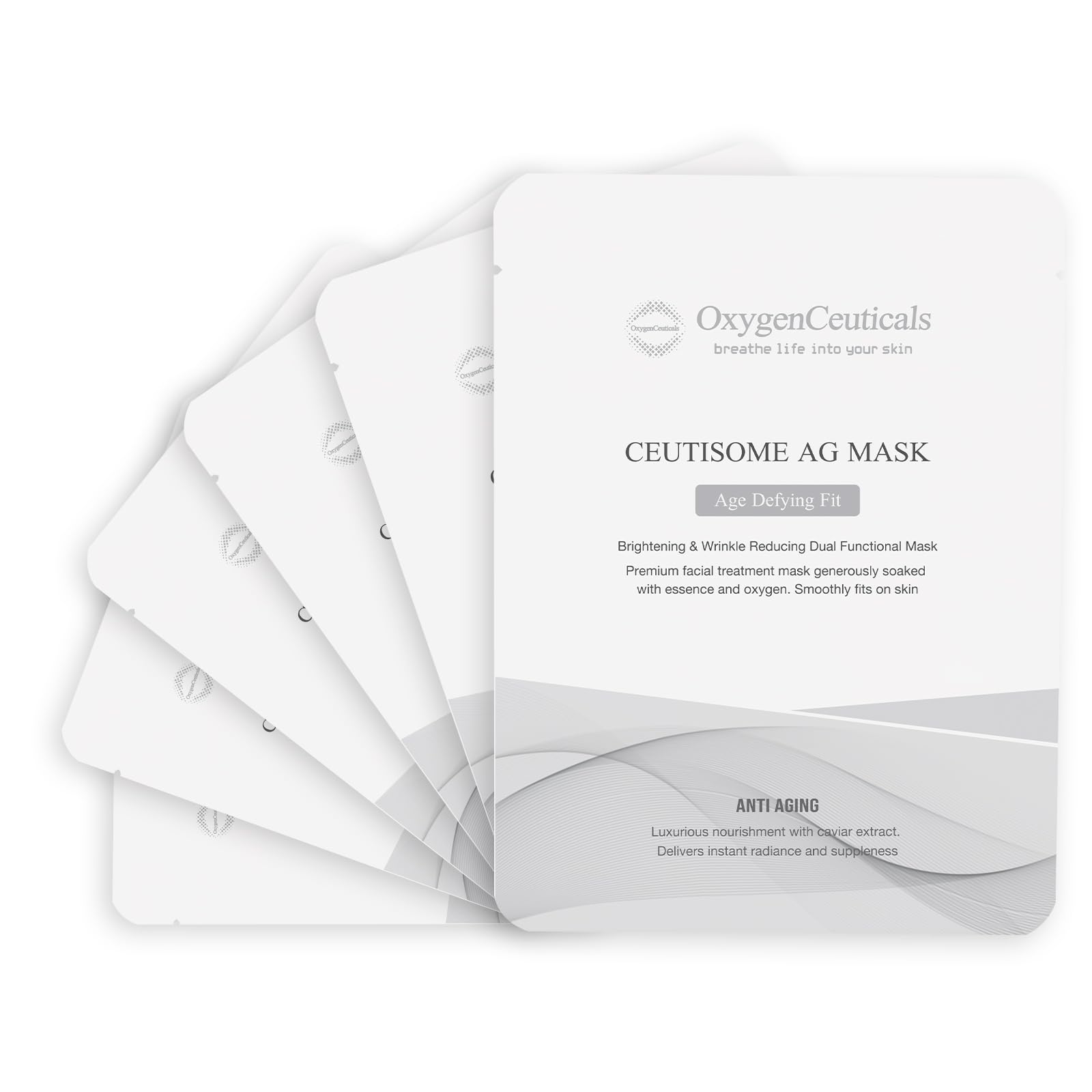 Premium black caviar facial mask sheet for anti-aging and anti-wrinkle, AG Mask, 6 Sheets, Hydrating and Brightening, Made in Korea.