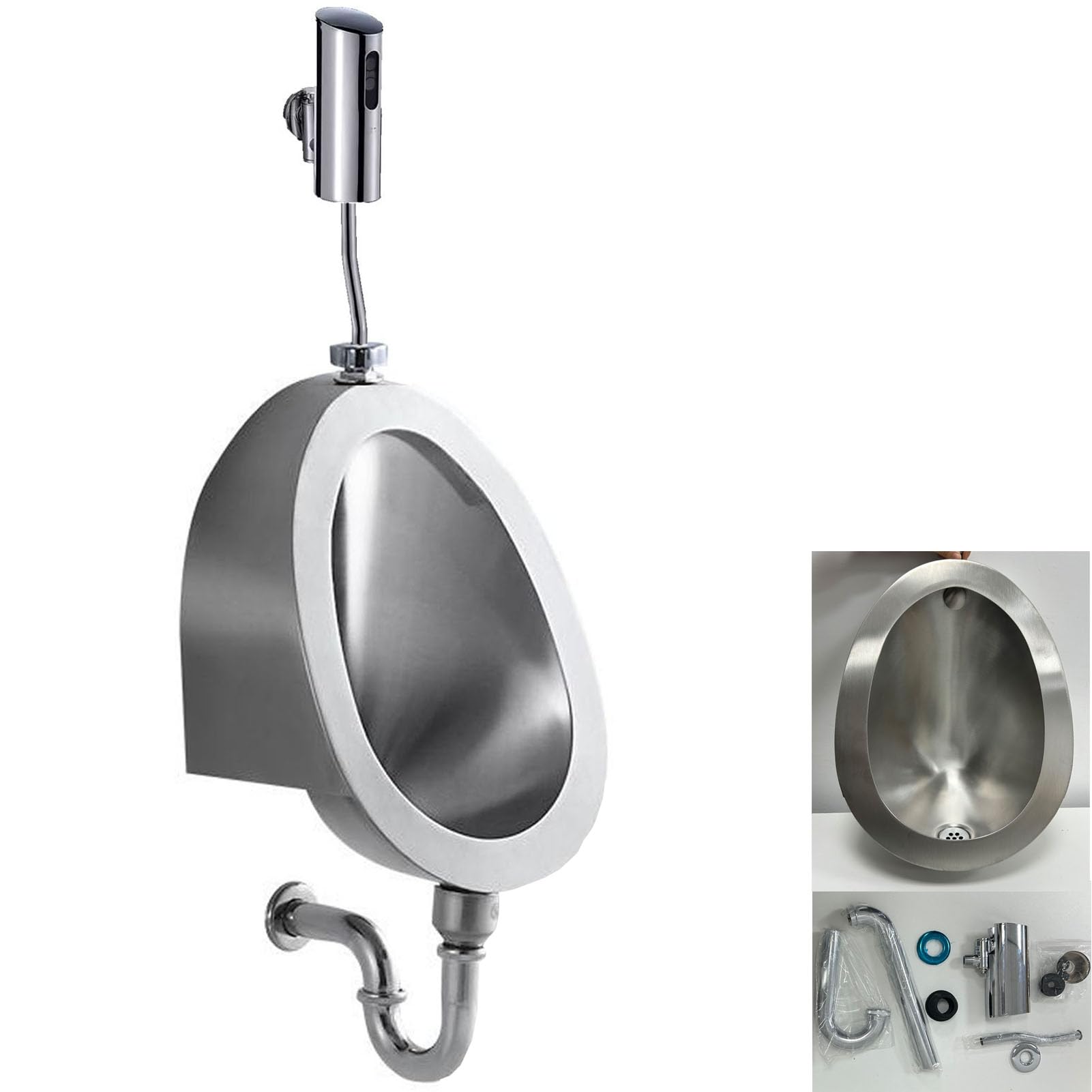 Urinoir en Acier Inoxydable 304, Urinal Homme pour Adultes à Usage Domestique/Commercial, WC Suspendu Toilettes pour à Chasse d'eau Intelligente Capteur