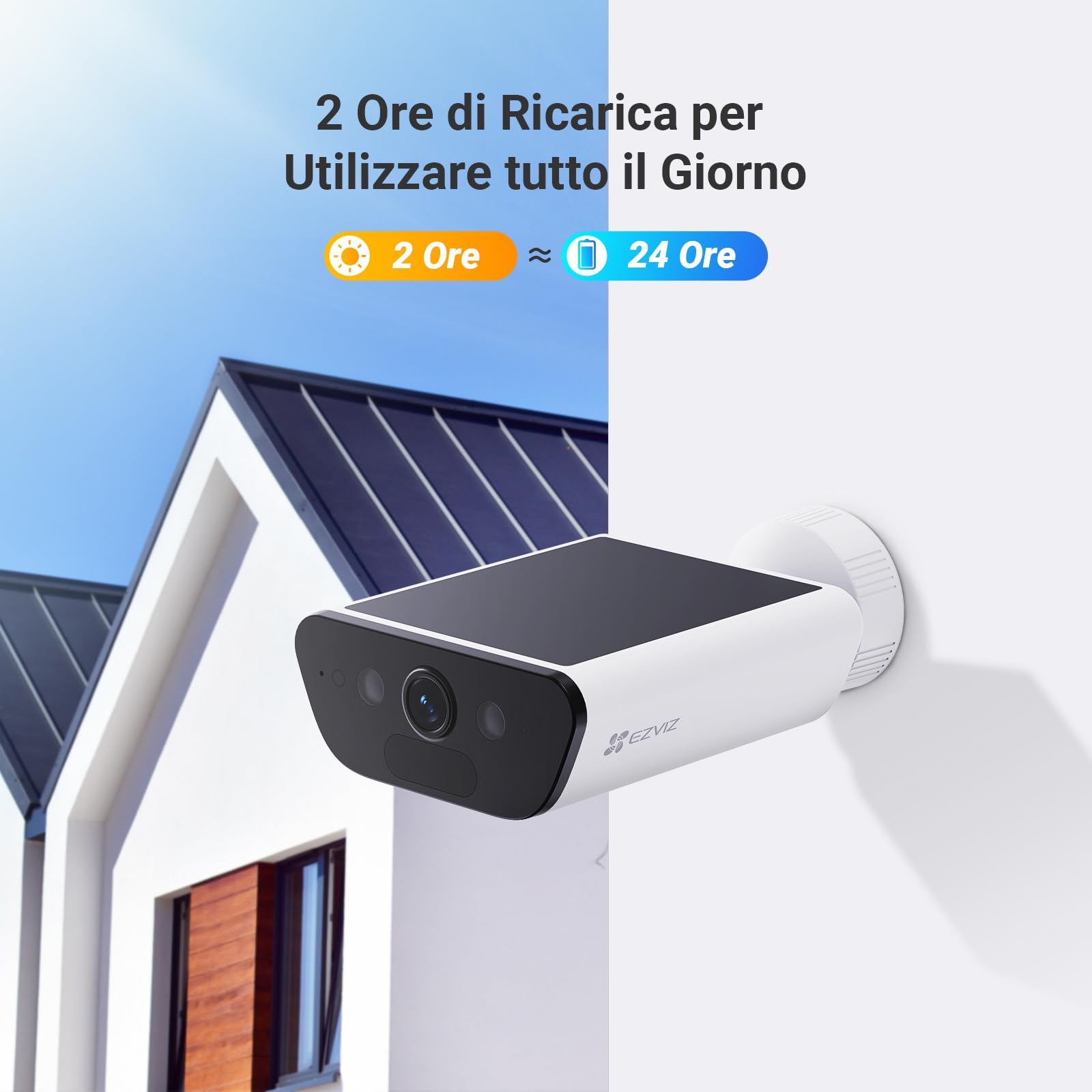 EZVIZ CB5 4K Telecamera Wi-Fi Esterno a Batteria Solare, 100% Senza Fili, Pannello Solare Integrato, Rilevamento di Persone/Veicoli, Visione Notturna a Colori, Audio Bidirezionale, Impermeabile IP65
