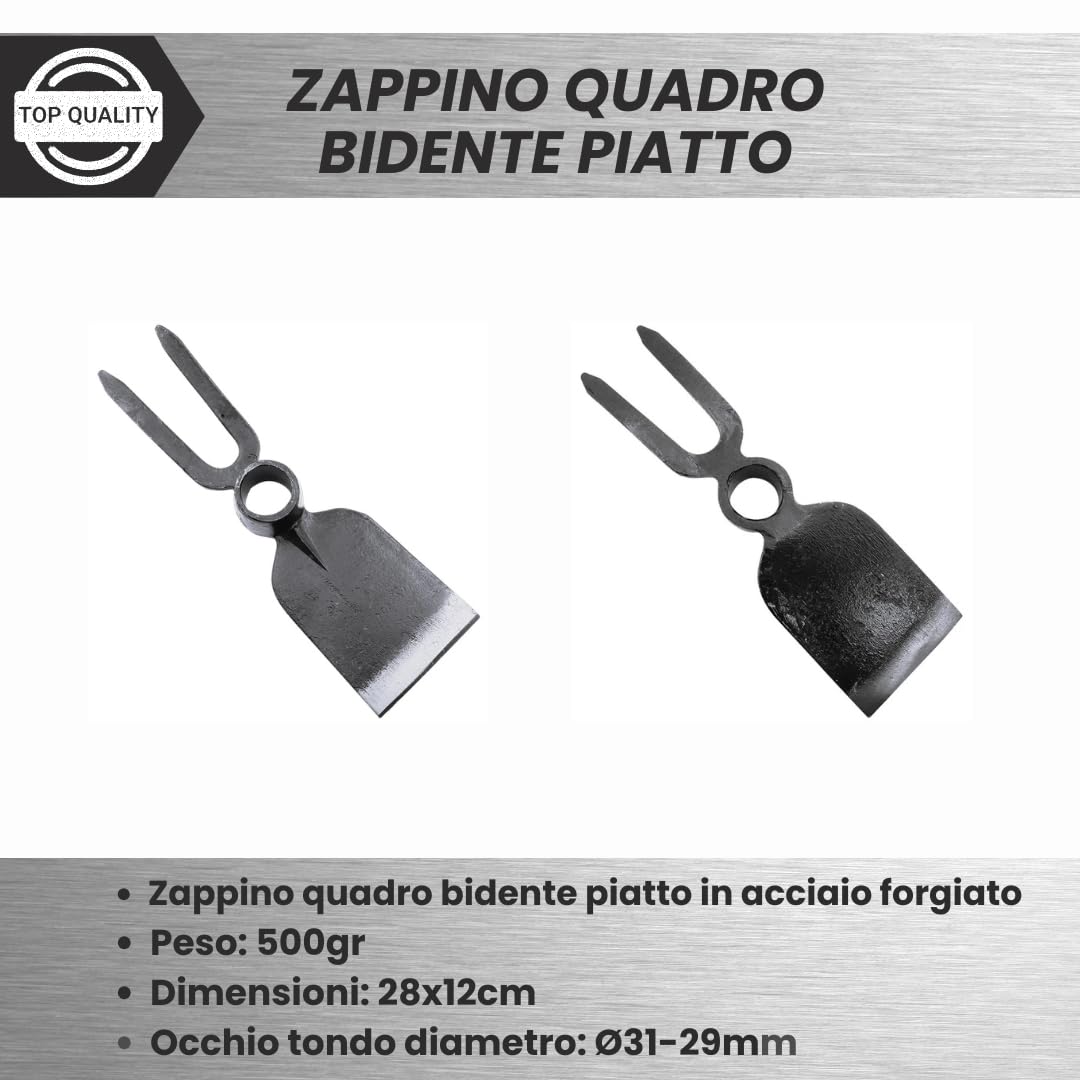 Zappa Quadra Bidente Professionale in Acciaio Forgiato con Manico Lungo in Faggio – Attrezzo Artigianale per Giardinaggio, Orto e Rimozione Erbacce (500 GR)