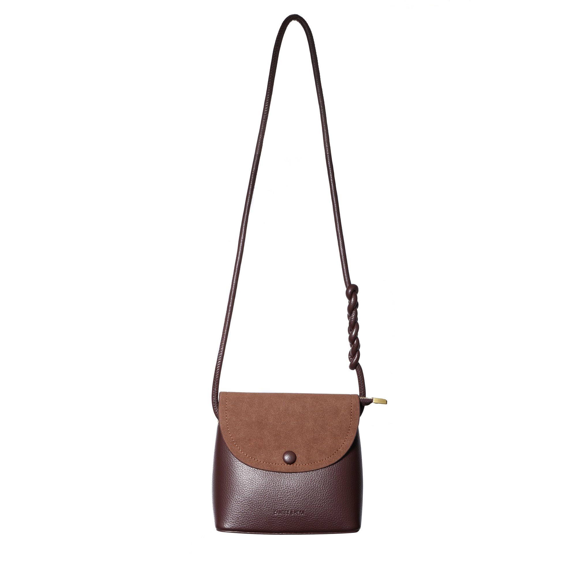 CHIC DIARY Kleine Schultertasche Damen Mini Eimertasche Braun Umhängetasche PU Leder Tasche Handtasche Crossbody Bag