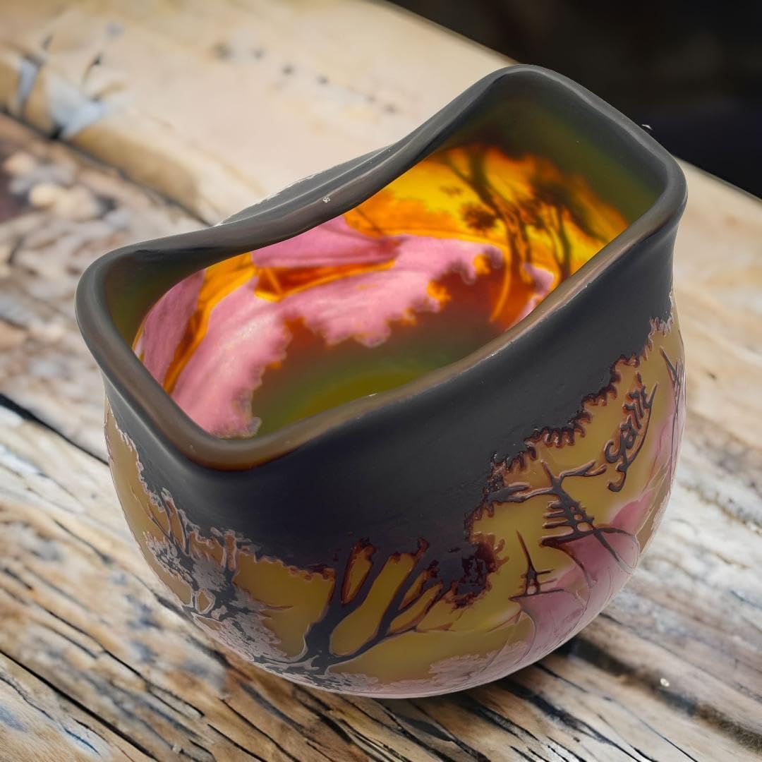 【証明書付】高さ15㎝ 幅20㎝エミールガレ 花瓶 カメオ彫 アンティーク 証明書】 エミールガレ 鯉紋 特特大 花瓶 カメオ彫り 被せガラス