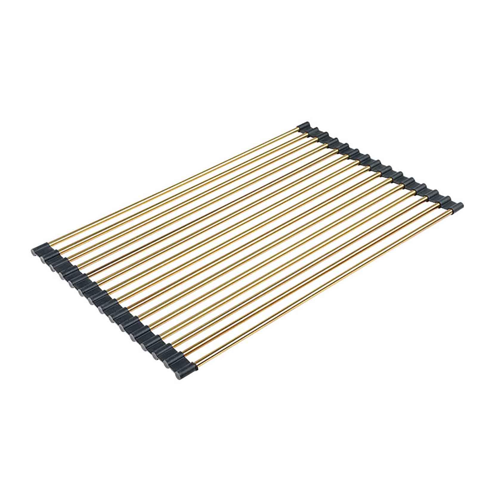 JUSHZ Abtropfgestell Geschirr Geschirrabtropfgestell Abtropfständer Abtropfgitter Spüle Geschirrständer Dish Drying Rack Geschirrkorb Besteckkorb Faltbar Klappbar Gold Edelstahl (Gold,480x340mm)