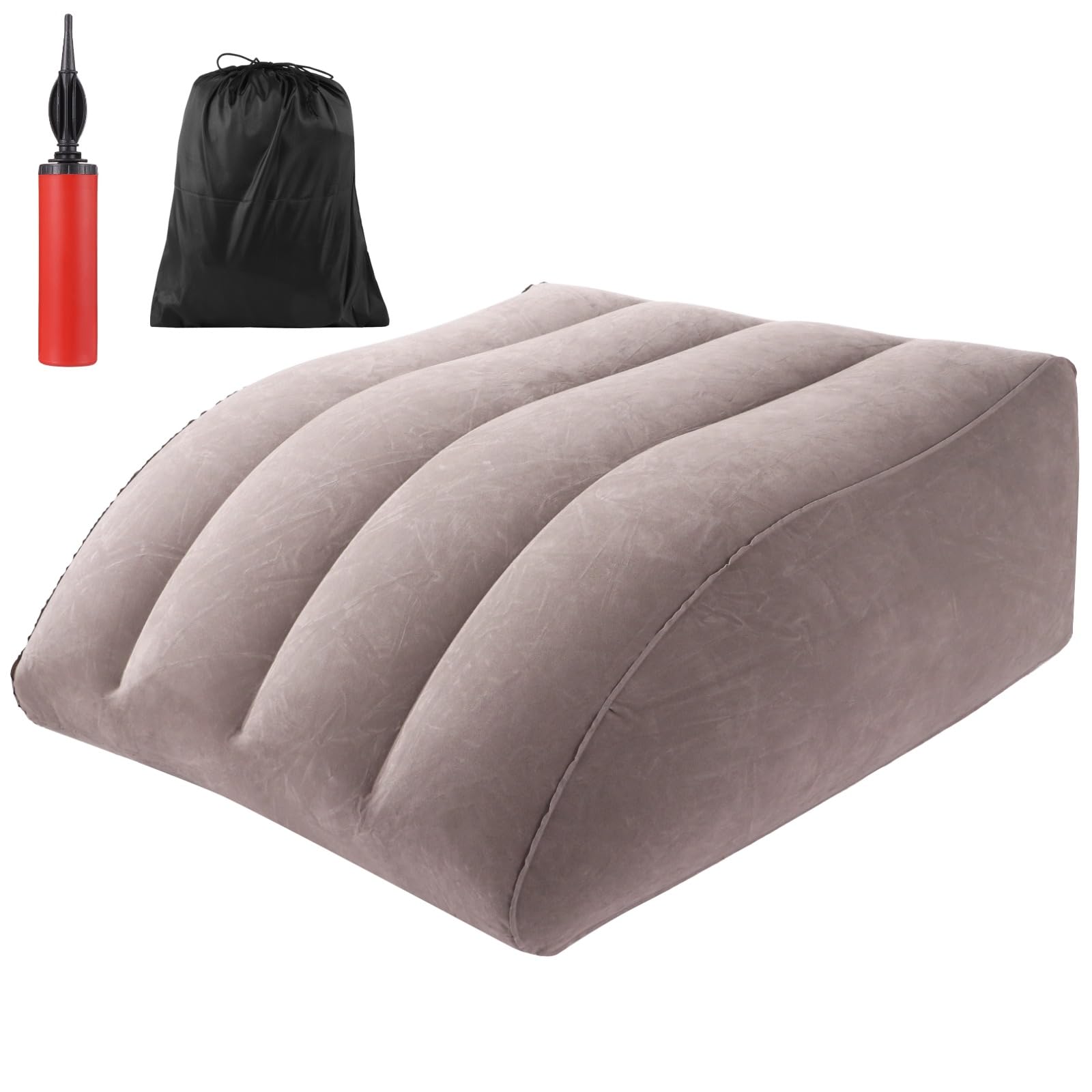 Oreiller gonflable pour surélever les jambes avec sac de rangement, coussin cale à 45° avec pompe à air, gris, repose-jambes après opération pour soutien des genoux et du dos, 25,6 x 22,8 x 9,8 in