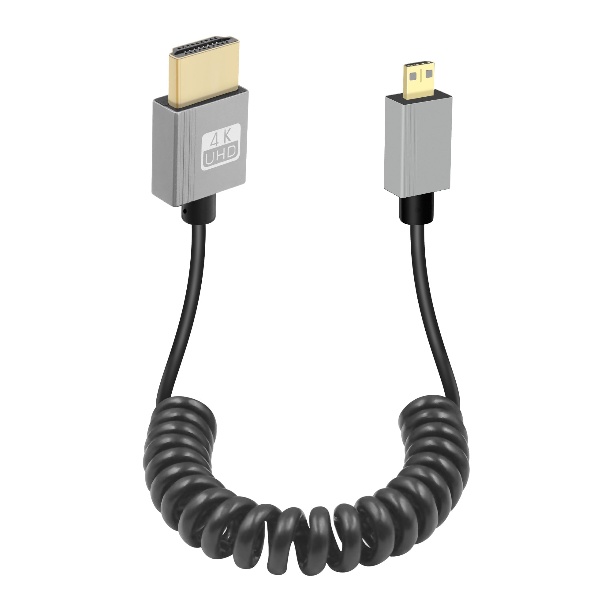 GELRHONR 4K Micro to HDTV Coiled Cable, 18Gbps 4K@60Hz Micro Male to Male HDTV2.0 Spiral Cord,for Cameras, Video Capture Cards (Straight)