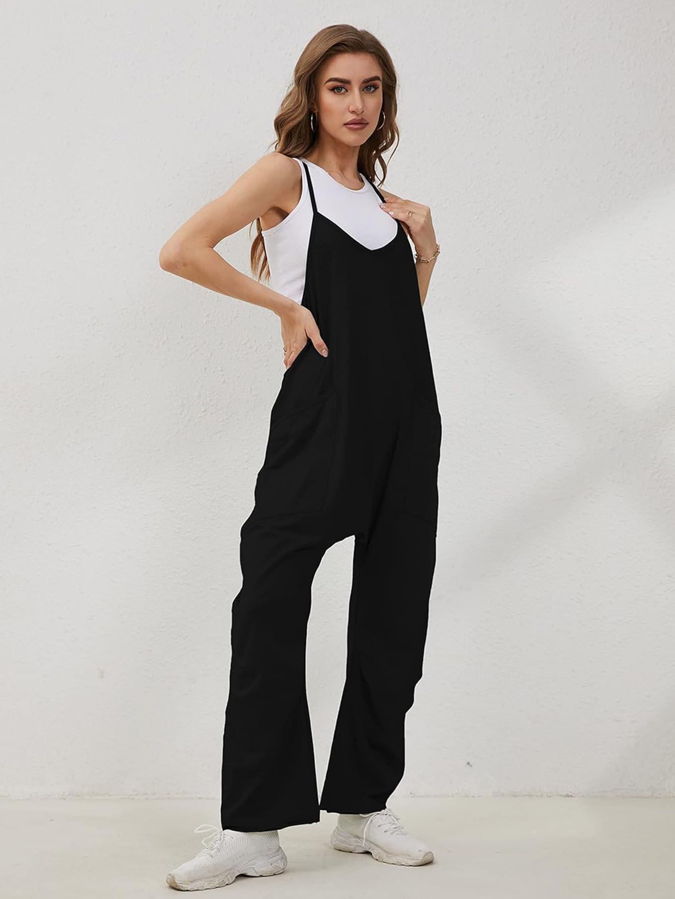 Omoone Salopette décontractée sans manches en coton pour femme avec poches