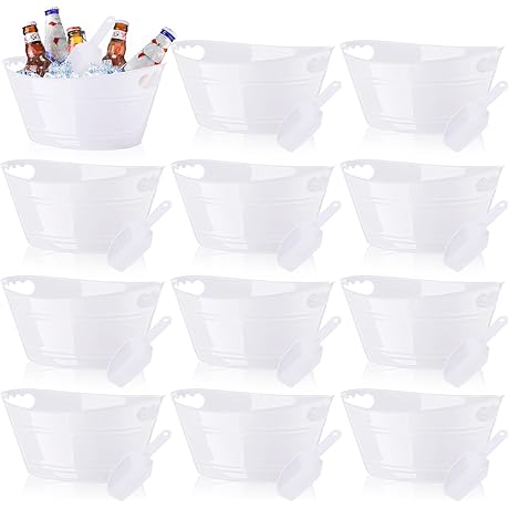 12 Packs White Oval Ice Buckets with Ice Scoops for Cocktail Bar Party