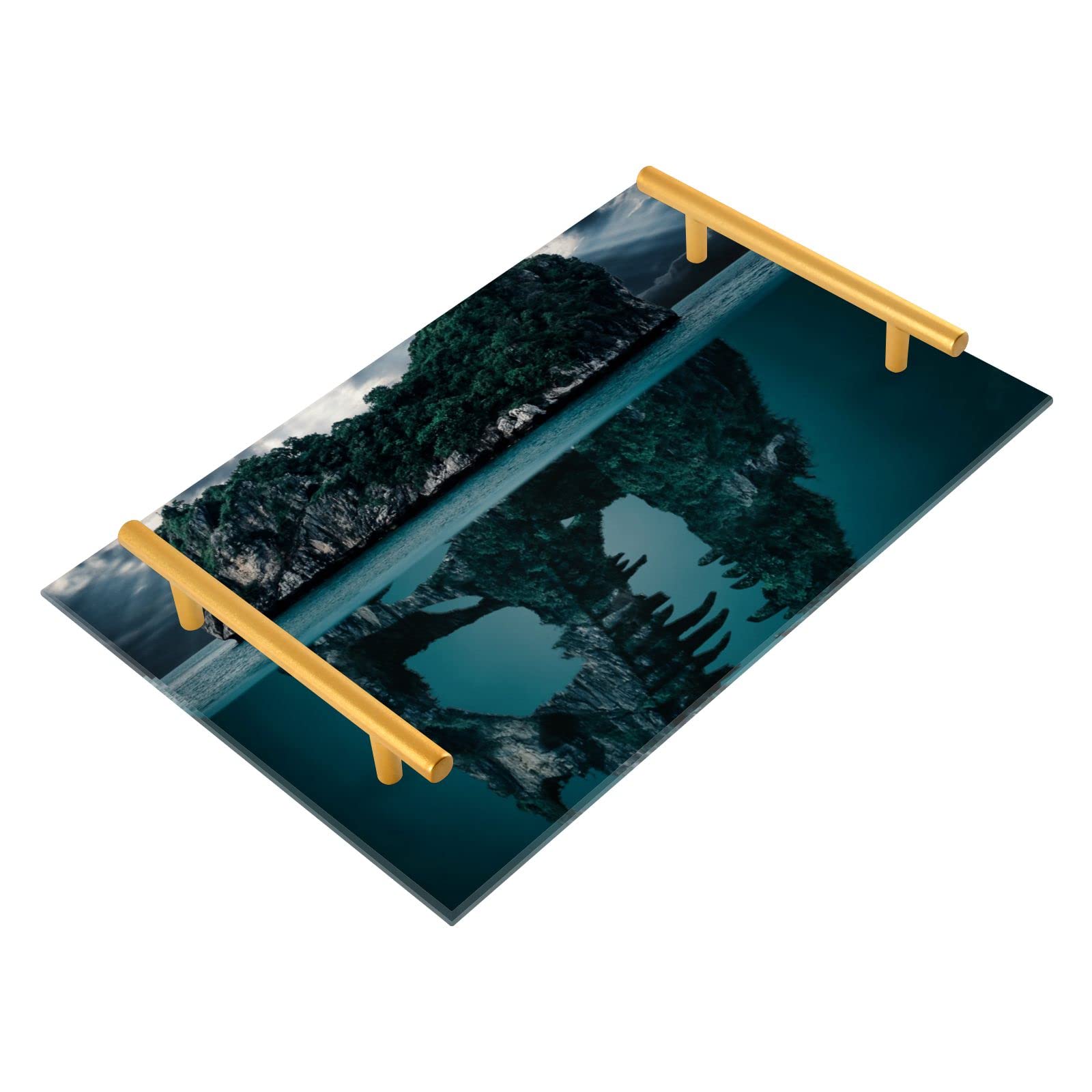 NFMILI Island of Dino Skull Vanity Tray Rectangle Acrylic Vanity Trinket Coffee Table Trays for Centerpieces Modern Home Decor for Bedroom Bathroom Kitchen Living Room 7.9 × 11.8 inch