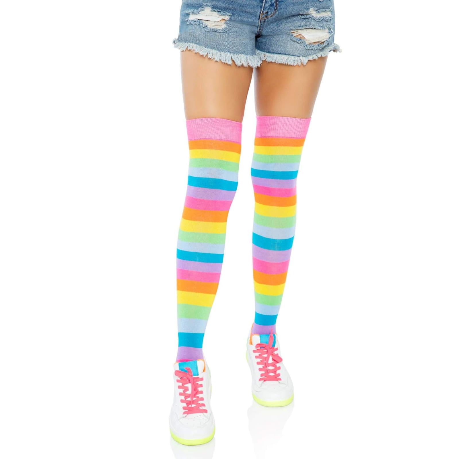 Leg Avenue womens Rainbow Pride Festival Thigh Highs Socks Hosiery, Neon Rainbow, One Size US