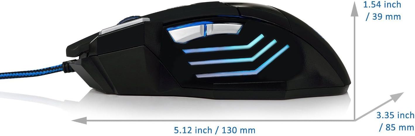 Gaming Mouse, Wired Ergonomic Mouse, iXCC USB Gaming Mouse Extremely Responsive [1000/1600 / 2400/3200 / 5500 DPI Free to Adjust] with 7 Buttons - Black