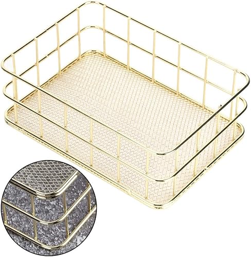 Miniatura 4 de Leftwei Cestas de almacenamiento doradas, cesta de metal dorado, cesta de almacenamiento de hierro dorado, multifuncional, malla de alambre,