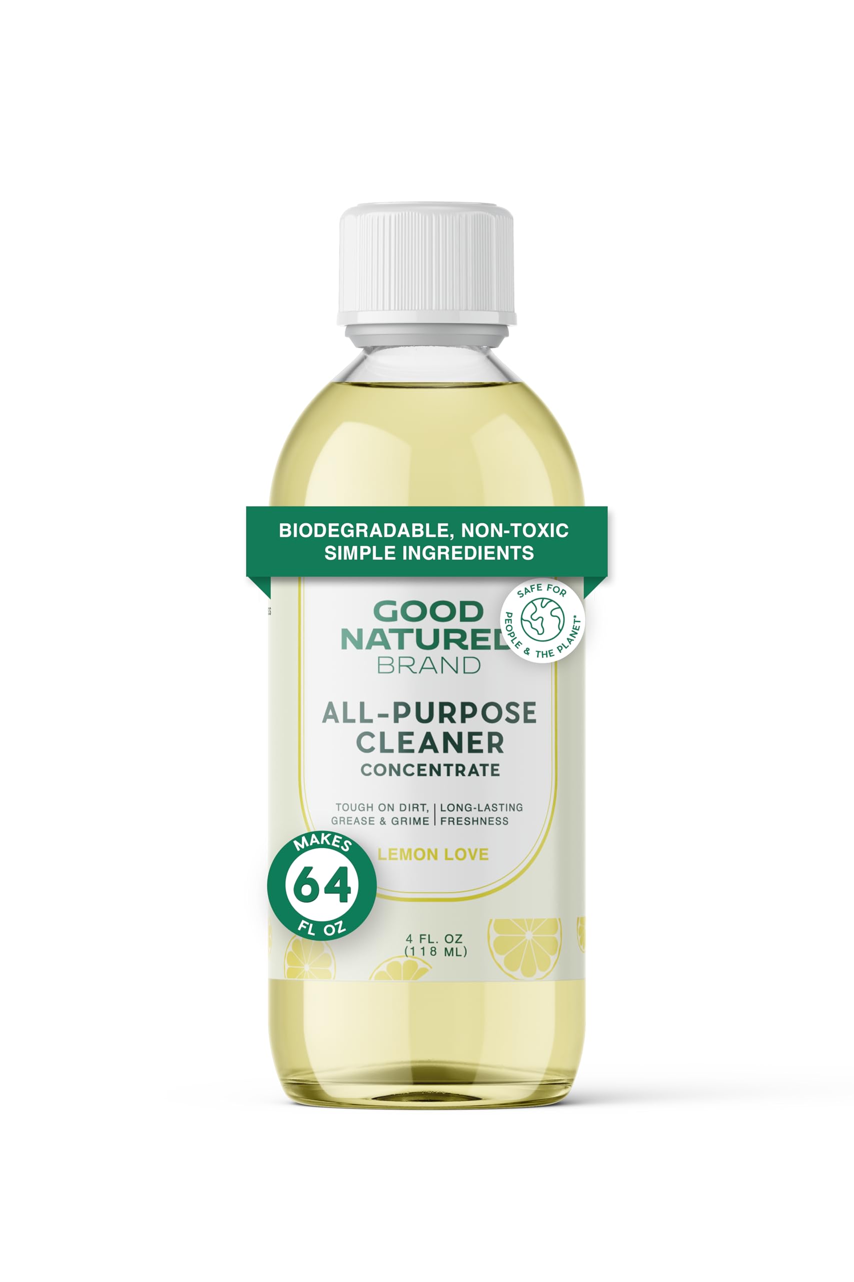 Good Natured Brand All-Purpose Cleaner Concentrate | Multi-Surface Cleaner | Natural Lemon Essential Oil | Multipurpose Cleaner Concentrate All Surfaces | Lemon Love | 4oz makes 64oz