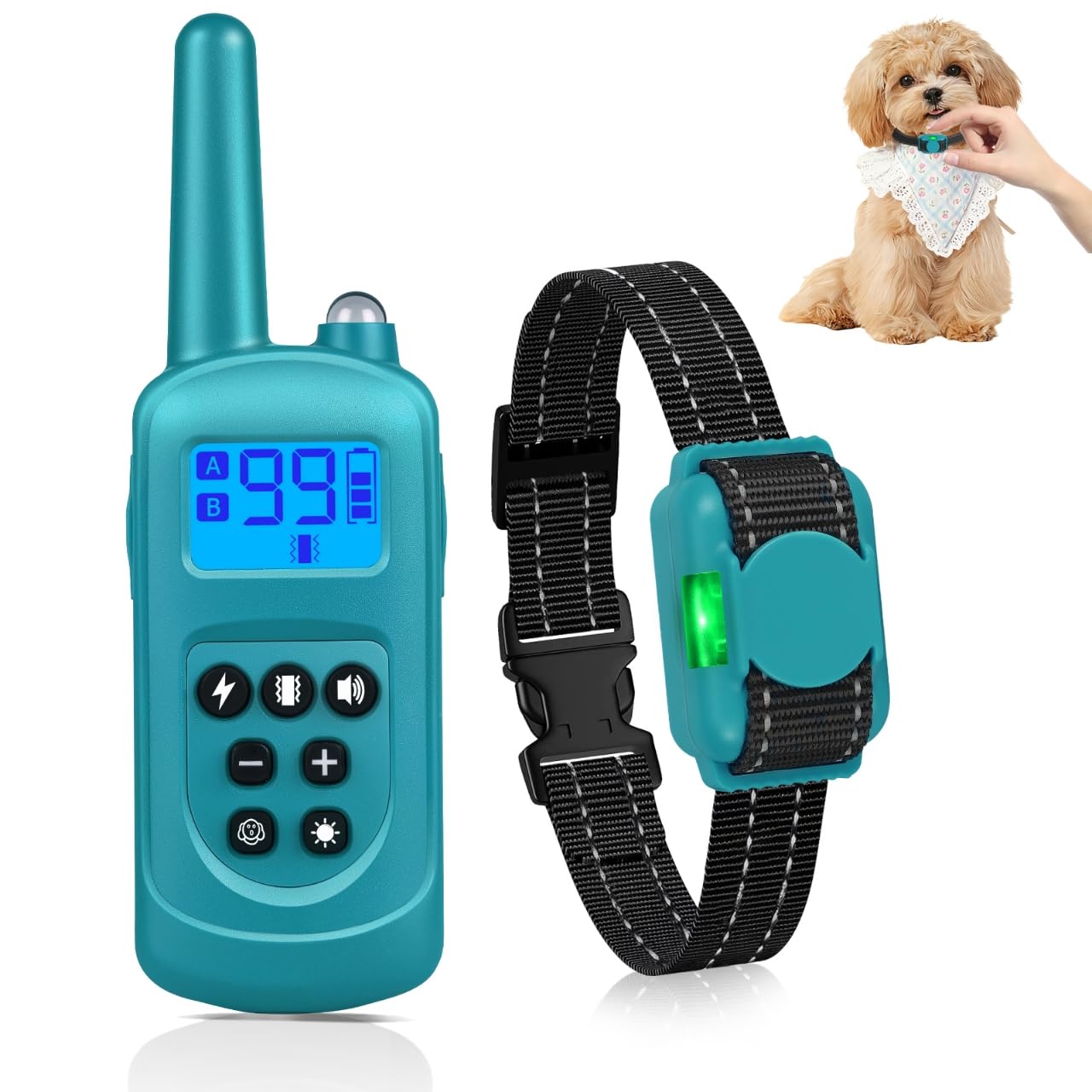 Bark Shock Collar Small Dog 5-15lbs & Medium Dogs，Lightest Dog Training Collar with Remote 2000ft，3 Training Modes Beep, Vibrate and Safe Shock,0-99 Precise Adjustment，Waterproof Rechargeable，Blue