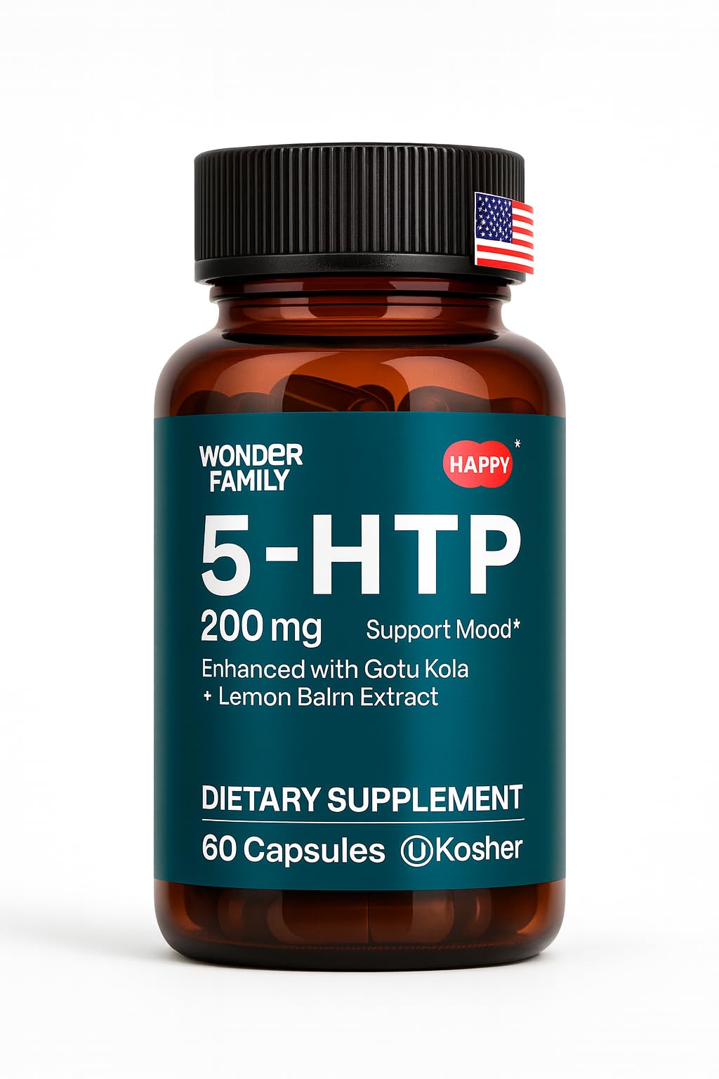 WONDER FAMILY 5 HTP 200mg - with Vitamin B6 100mg, Gotu Kola - Wellbeing Supplement for Women, Men - 2X Potency of 5HTP 100mg, 4X of 5-HTP 50mg - Deep Sleep Supplement - 60 5HTP 200mg Capsules 60 Count (Pack of 1)