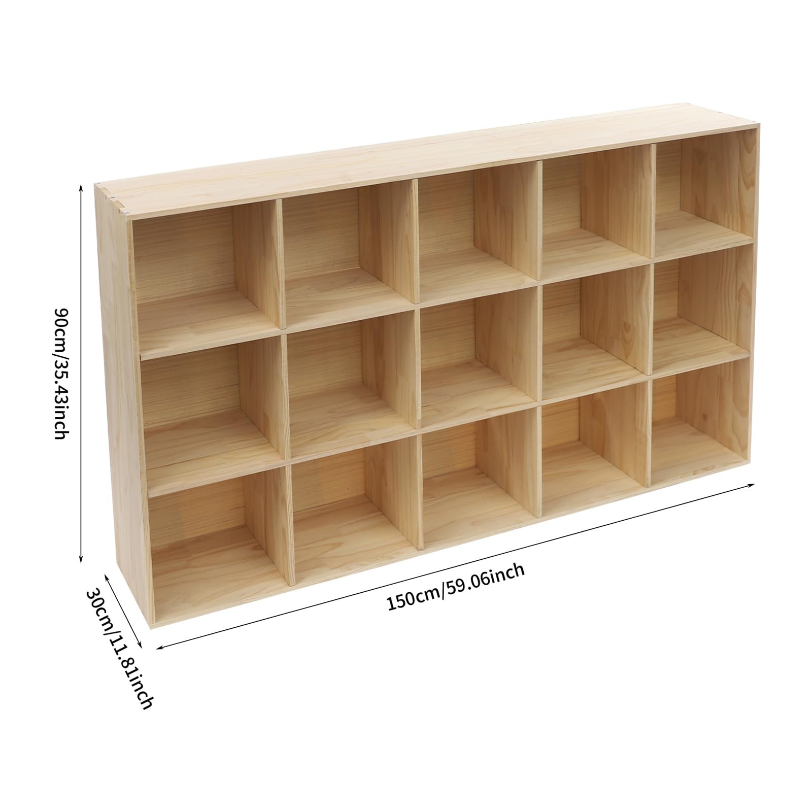 Regał stojący z 15 półkami, 3-poziomowy regał kostkowy z litego drewna (150 cm)