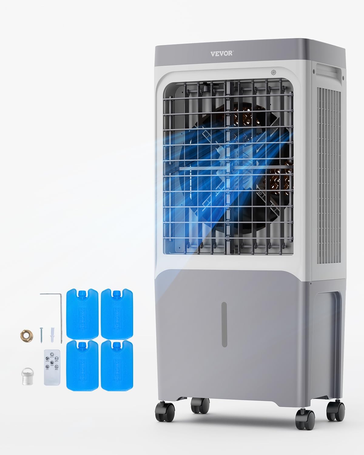 VEVOR Evaporative Air Cooler & Swamp Cooler, 1800 CFM Air Conditioner with 6.8 Gallon Water Reservoir, Remote Control, 12H Timer, 4 Ice Containers, 3 Fan Speeds, Air Humidifier, and Silent Operation
