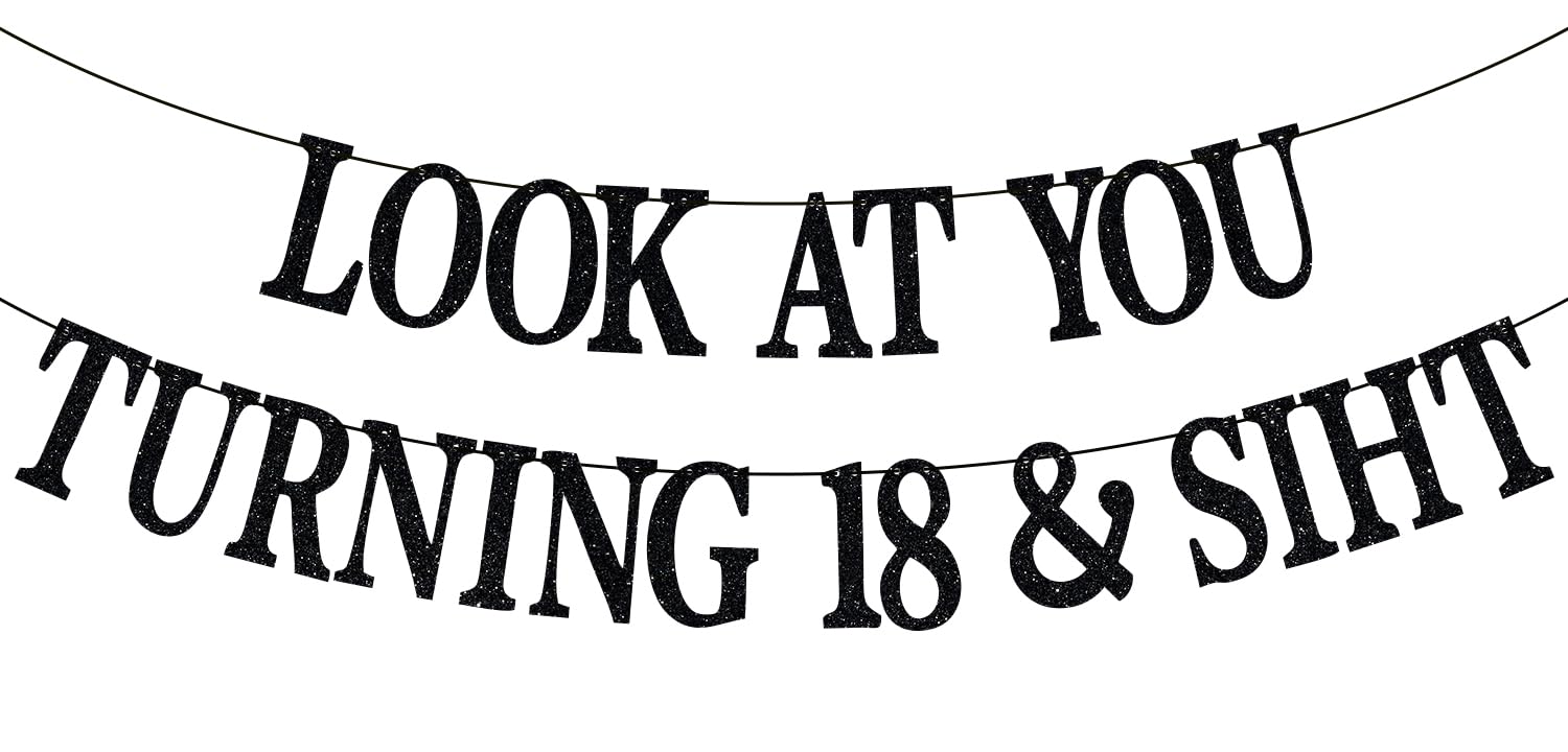 Happy 18th Birthday Banner, Officially 18, Bruh I'm 18, Happy 18th Birthday Party Decorations Hanging Backdrop Gifts Black Glitter