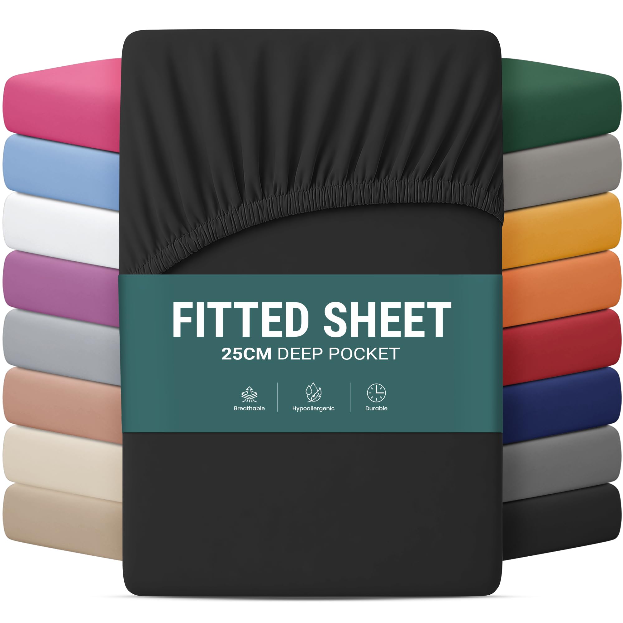 Yorkshire Bedding Black King Size Fitted Sheets 25 Cm Deep Bed Sheet With Elastic Corners Soft Brushed Microfiber Fabric Breathable Shrinkage & Fade-Resistant Bedsheets
