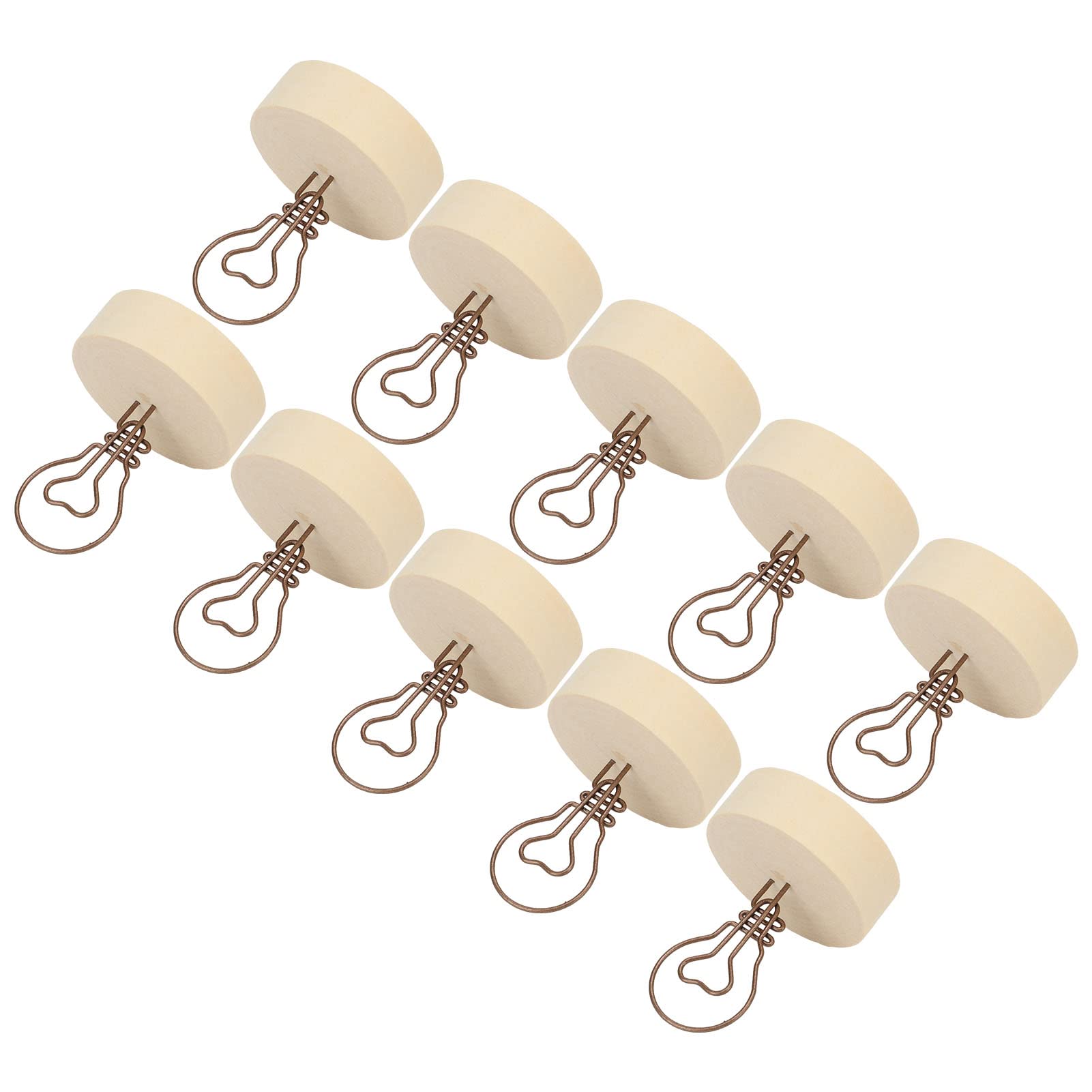 Soporte para tarjetas, 10 unidades, con forma de bombilla, base de madera, clip de notas, simple y bonito adorno de escritorio para fotos y tarjetas, 2.56 pulgadas de alto