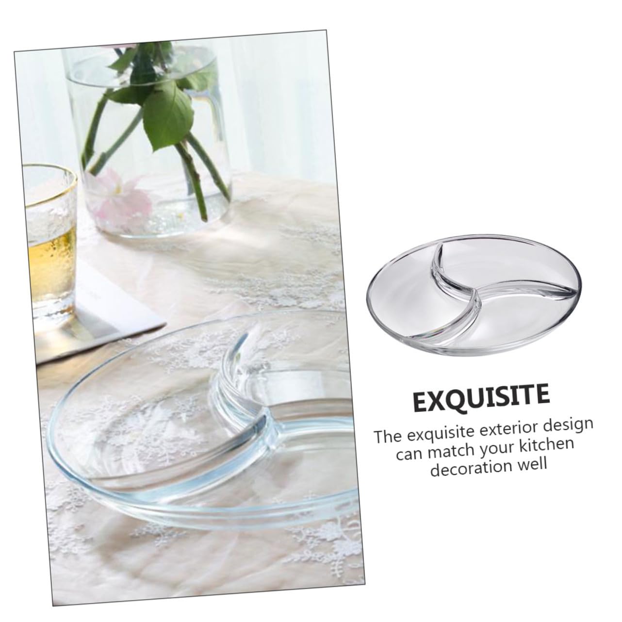COLLBATH 1pièce Assiette Divisée à Compartiments Plat Multi-usage Pour Déjeuner Dîner Et Service De Fruits Vaisselle Transparent Pour Cuisine Et Restaurant