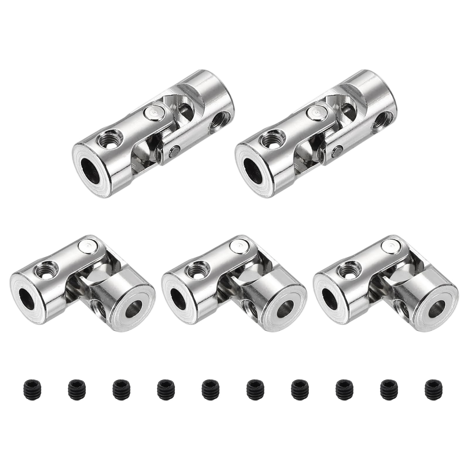 sourcing map 5pcs Universal Joint Shaft Coupling, 3.17mm to 3.17mm Inner Dia Rotatable Steering Shaft U Joints Coupler with Screws for RC Car, Robot, Boat Drive Ship Motor Use