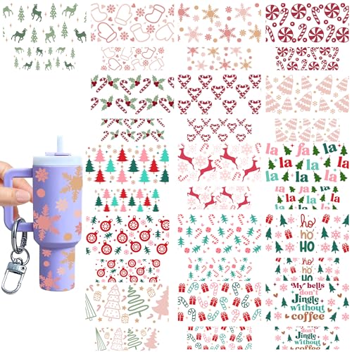 Mini Botton UV DTF Wrap- 16pcs Strawberry for 40 OZ Cup Keychian Rub On Christmas Decoration uvdtf Transfer Wrap Breast Cancer UVDTF Decals for Key Pendant DIY Crafts Bow (Christmas)